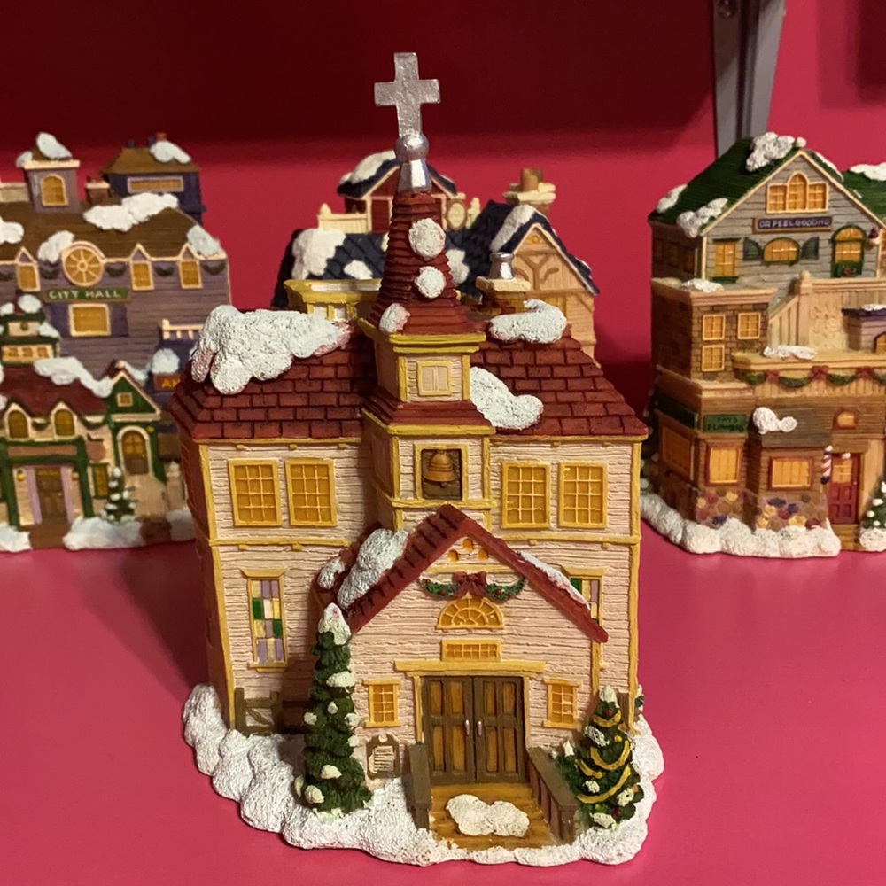 Christmas Village Buildings Library Dr Office Inn Church Mercantile City Hall - Picture 4 of 7